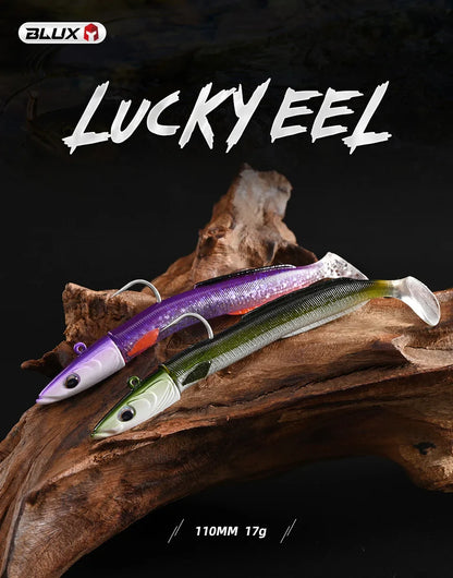 BLUX Happy Sandeel 11cm 17g Soft Live Eel Fishing Lure Paddle Tail Jig Head Hook Vinyls Vibration Artificial Bait Saltwater Gear