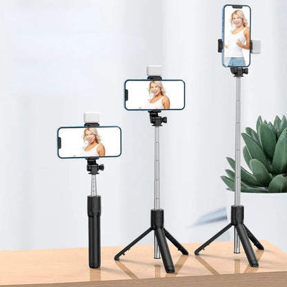 Cell Phone Selfie Stick Tripod Bluetooth Remote Wireless Selfi Stick Phone HolderStand with Beauty Fill Light for Phone