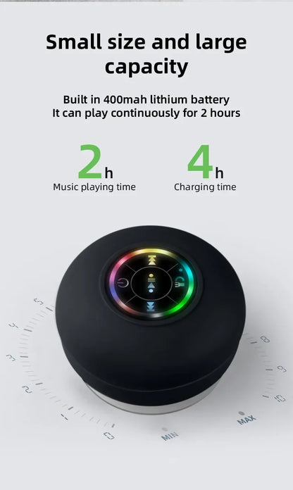 Portable Bluetooth Audio Ipx4 Waterproof Led Lights Bathroom Outdoor Large Suction Cup Can Be Adsorbed Wall Speaker
