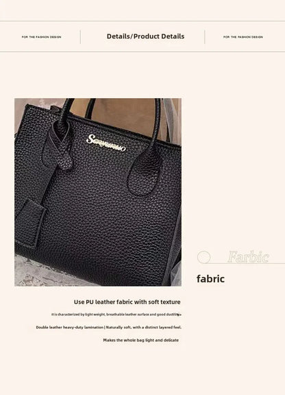 Single-shoulder Crossbody Handheld Triple-use Satchel Portable Leisure Bag Solid Color Lychee Grain Ladies Handbags ﻿