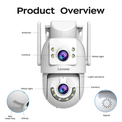 Lenovo Outdoor Security Camera 4K HD IP Camera  with Dual Lens PTZ Color Night Vision CCTV Video Surveillance Protection