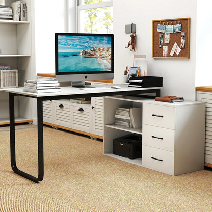 GOFLAME L Shaped Computer Desk Corner Executive Desk w/3 Drawers-White