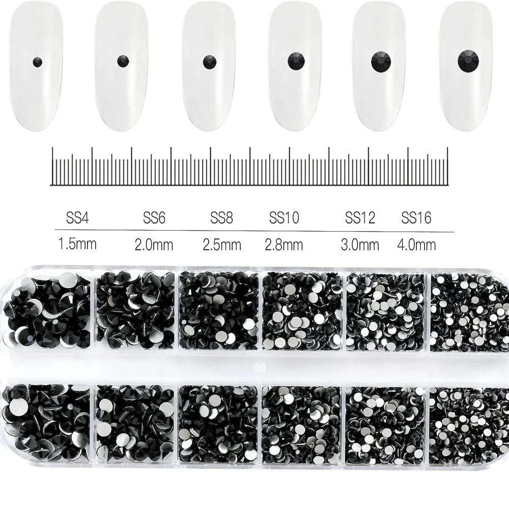 2400pcs+ Shiny Clear Crystal Gems Nail Rhinestones 1.5-4mm Mixed Round Glass Stone Flatback Nail Charms 12grids Nail Diamond DIY
