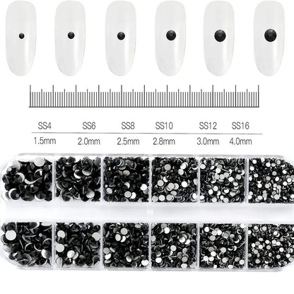 2400pcs+ Shiny Clear Crystal Gems Nail Rhinestones 1.5-4mm Mixed Round Glass Stone Flatback Nail Charms 12grids Nail Diamond DIY