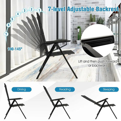1 2PCS Folding Garden Chairs, Portable Outdoor Dining Chairs with 7Level Adjustable Backrest amp Armrests, Aluminum Patio Bistr