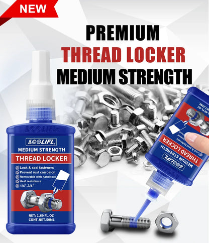 LOOLIFL Blue Thread Locker 243 Nuts-Bolts Locker, Screw Adhesive Lock Tight Seal Fasteners Anaerobic Curing Metal Glue,Rustproof