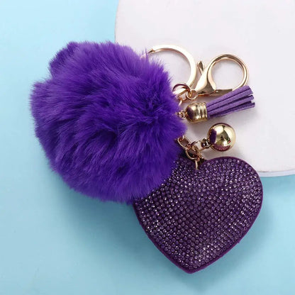 Fashion for Women's Bags Girls Ornaments Packaging Decoration Pompom Keychains Rhinestone Heart Bag Pendant Rhinestone Keyrings