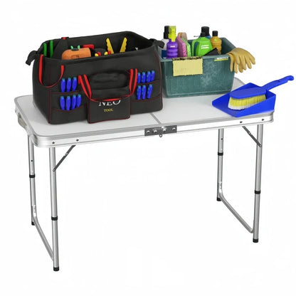 4ft Collapsible Height-Adjustable Aluminium Table for Camping Barbecue, with Handle Outdoor Garden Picnic  Travel Weatherproof