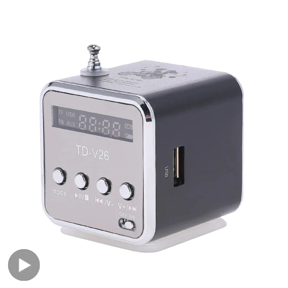 TD-V26 Portable Mini Bluetooth Speaker with Screen FM Radio MP3 Player Support TF Card for Laptop Phone