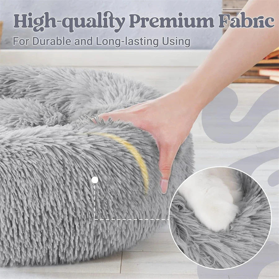 Soft Long Plush Cat House Beds dog Calm Warm Faux Fur Bed Donut Round Comfortable Sleeping Bed Washable for Small Medium Dog Cat