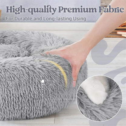 Soft Long Plush Cat House Beds dog Calm Warm Faux Fur Bed Donut Round Comfortable Sleeping Bed Washable for Small Medium Dog Cat