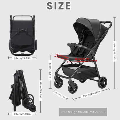 Baby Stroller for Toddlers With Reclining Seat,Ultra Compact Stroller With Large Storage Basket, Canopy, for Travel Buggy