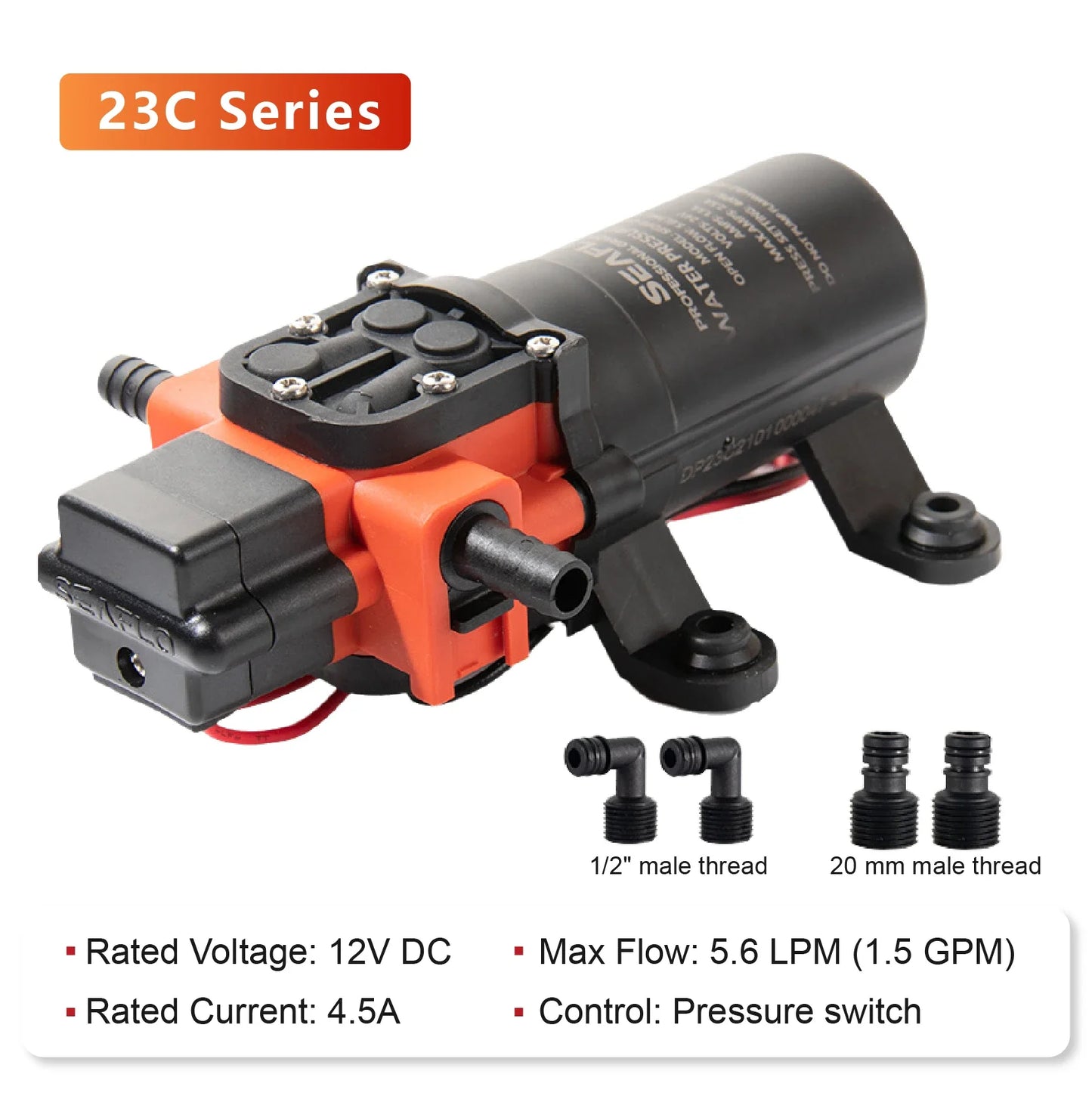 23C DC 12V/24V Micro Diaphragm Pump Self Priming Water Pump 5.6LPM 1.56A/0.78A High Pressure RV Marine Booster Pump
