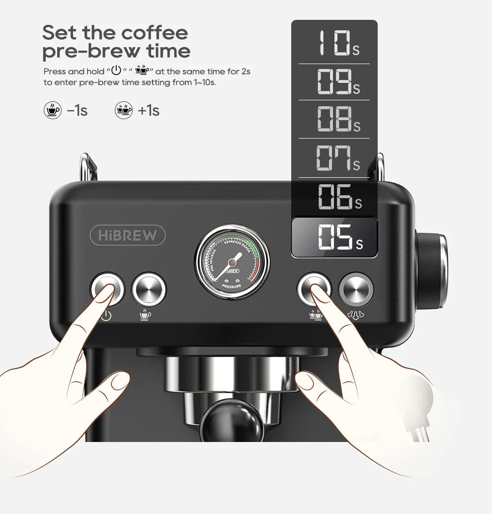 HiBREW H10A Black Espresso Machine Temperature Volume Pre Brewing Adjustable 58mm Portafilter Cappuccino Coffee Maker