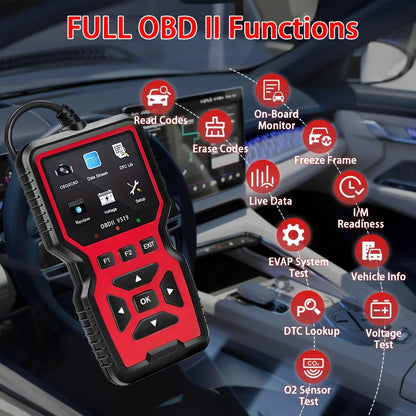 Professional Advanced Obdii/Eobd Car Diagnostic Scan Tool, Battery Tester, I/M Readiness Status, Fault Code Eraser, Suitable for All Obd Ii Protocol Cars Manufactured since 1996, No Battery Required