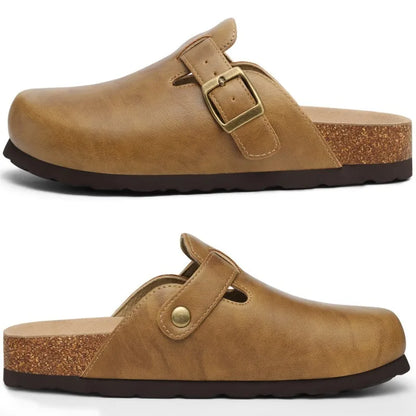 Kidmi Unisex Adjustable Buckle Slip-On Clogs with Arch Support Vegan Leather Cork Insole Potato Shoe for Women And Men