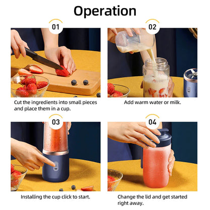 6 Blades Electric Juicer Cup with 2 Cups For Travel Portable Juicer Mixer Usb Charge Fresh Fruit Juice Personal Blender Smoothie