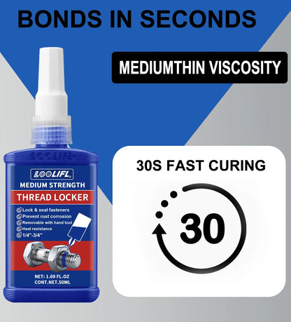 LOOLIFL Blue Thread Locker 243 Nuts-Bolts Locker, Screw Adhesive Lock Tight Seal Fasteners Anaerobic Curing Metal Glue,Rustproof
