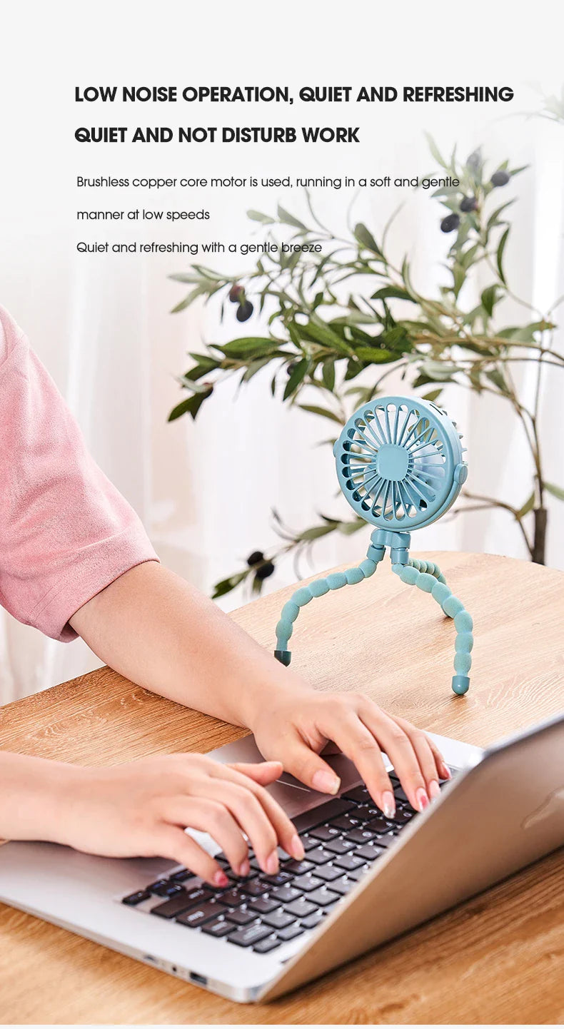 HOMEFISH Portable Baby Stroller Fan Oscillating Clip-on Mini Fan USB Battery Operated with Flexible Tripod for Pram Car Seat