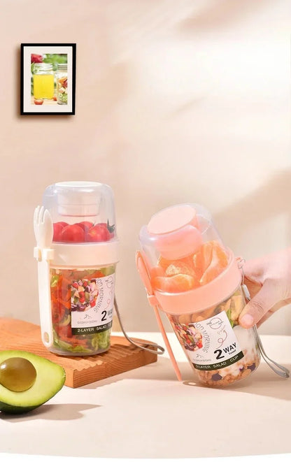Portable Salad Cup Breakfast Cup Food Stratification Yogurt Cereal Oatmeal Snacks Parfait Containers Fruit Box Cup With Lid Fork