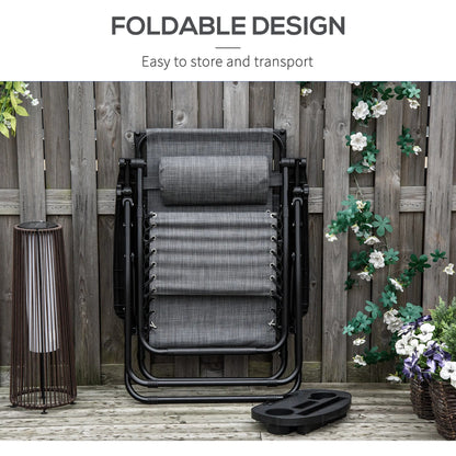 Outsunny Foldable Reclining Garden Chair with Headrest,with Footrest, Armrest, Cup Holder & Canopy Shade,Light Grey  ﻿