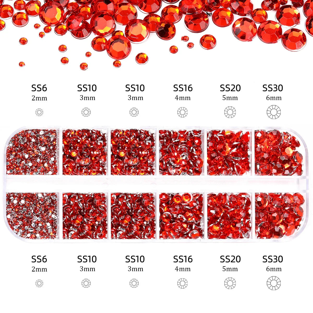 2400pcs+ Shiny Clear Crystal Gems Nail Rhinestones 1.5-4mm Mixed Round Glass Stone Flatback Nail Charms 12grids Nail Diamond DIY