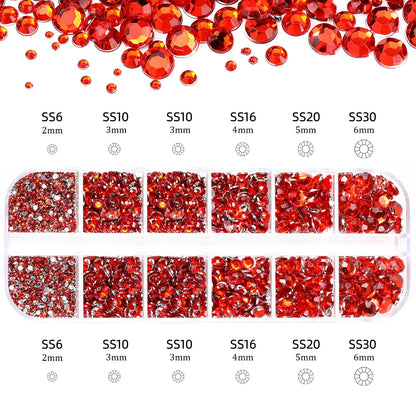 2400pcs+ Shiny Clear Crystal Gems Nail Rhinestones 1.5-4mm Mixed Round Glass Stone Flatback Nail Charms 12grids Nail Diamond DIY