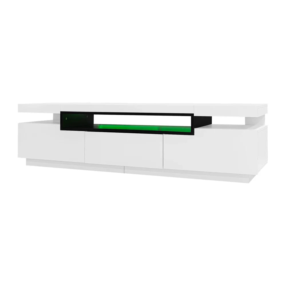 PINGGO TV Stand Cabinet for 70-inch TV High Gloss TV Stand Unit with LED Lights 160CM, 3 Drawers, 3 Open Storage Space
