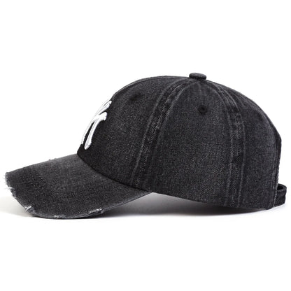 Unisex Letter Embroidery Hole Denim Baseball Caps Spring Autumn Outdoor Adjustable Casual Hats Sunscreen Hat