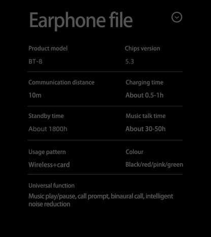 BT8 Wireless Bluetooth Earphones Headphones Outdoor Sports Headset V5.3 Display Button Control Earbuds for Music