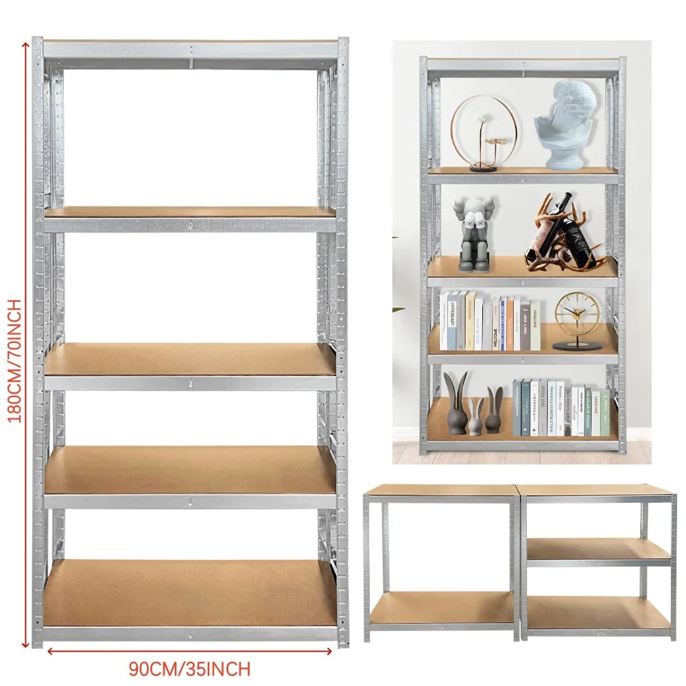 Heavy Duty 5 Tier Galvanised Adjustable Shelf Racking Unit Storage Rack 875KG Capacity Metal Shelves Workshop, Shed, Office,Home