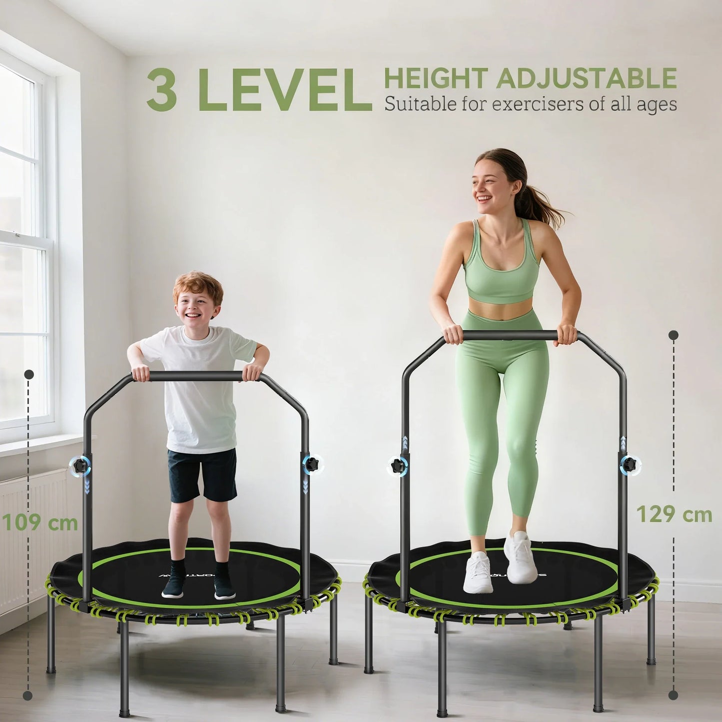 SPORTNOW 40'' Foldable Fitness Trampoline, Mini Trampoline Bungee Rebounder with 5-Level Adjustable Handle for Adults Indoor Out