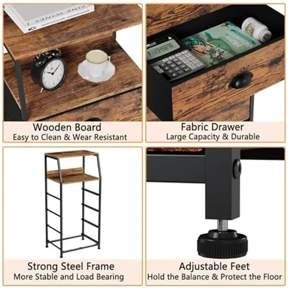 Bedside Table Side End Table with 4 Drawers & Open Shelf Nightstand Chest of Drawers Storage Unit for Living Room, Bedroom