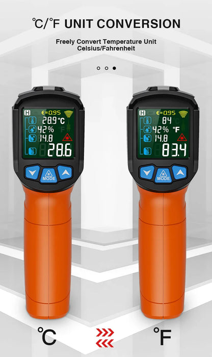Digital Infrared Thermometer Non-contact Pyrometer Laser Temperature Meter Imager Hygrometer IR Termometro Color LCD Light Alarm