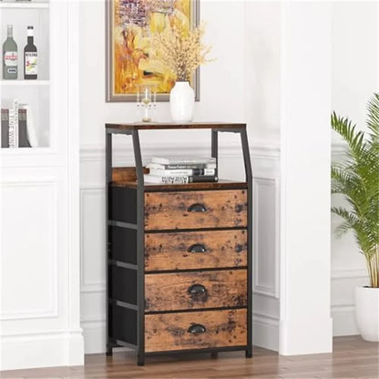 Bedside Table Side End Table with 4 Drawers & Open Shelf Nightstand Chest of Drawers Storage Unit for Living Room, Bedroom