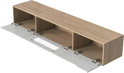 TV Cabinet High Gloss TV Cabinet Color Matching High Gloss White and Wood with Color Changing LED Light (White)