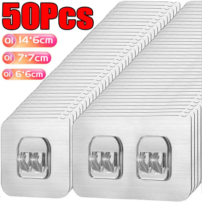 50-10Pcs Transparent Self-Adhesive Hooks Home Organization Storage Hook Waterproof Traceless Hanging Hook Kitchen Bathroom Hooks