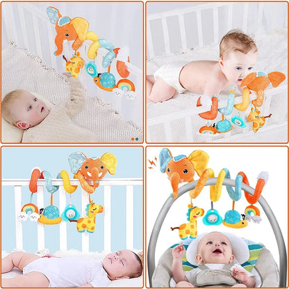 Newborns Spiral Hanging Activity Stroller Toy Baby Carseat Toy Black & White Lion Koala Rattle  for Crib Mobile Sensory Toy Gift