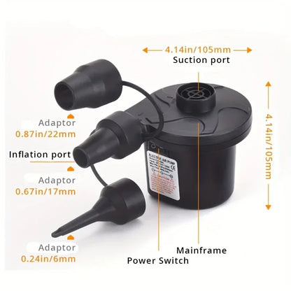 Portable Electric Air Pump with Multiple Nozzles for Quick, Suitable for Swim Ring, Pool Rafts and Inflatable Toys