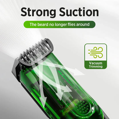 Cordless Men Beard Trimmer Rechargeable Electric Shaver with 20 Trim Built-in Vacuum Clipper for Mustache Sideburns Grooming Kit