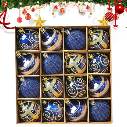 16PCs/Box 6cm Shiny Glitter Christmas Ball Ornaments Shatterproof Christmas Tree Hanging Ornaments Pendants Party Decorations