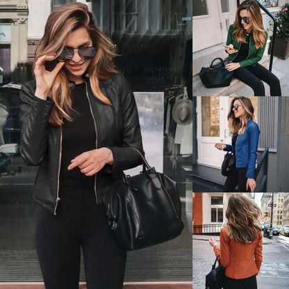 2025 Women Bike Coat PU Leather Outwear Zipper Outfit Autumn Winter Wome Fashion Short Thin Female Jacket