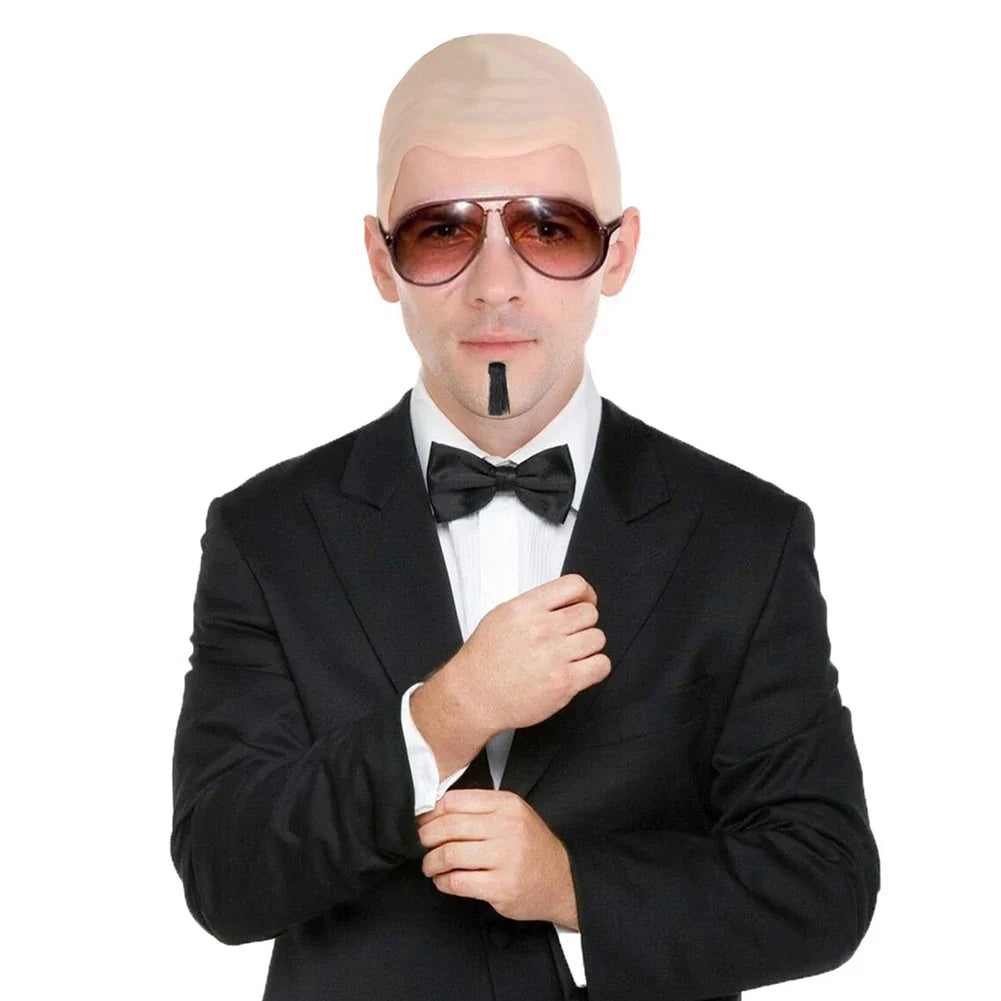 Cosplay Costume Accessory Set With Nude Latex Bald Cap/Sunglasses/Black Souls Patch Funny Singers Rapper Fancys Dress For Adults