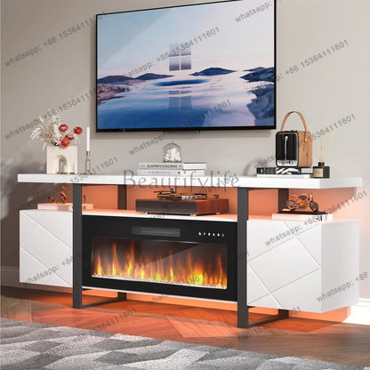 Fireplace TV Stand with 36" Electric Fireplace,LED Light Entertainment Center with Hidden Storage Cabinet,Media, Customized