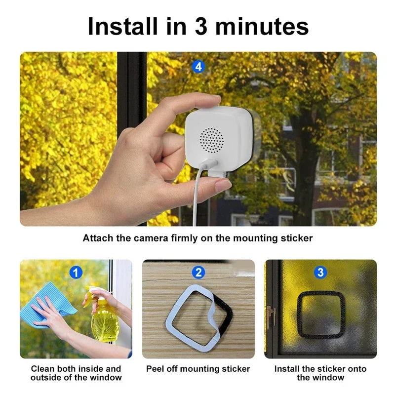 WiFi Window Camera 2.4/5GHz 3MP Full Color Night Vision Indoor Security Camera Replaces Outdoor Cam Through Window Surveillance