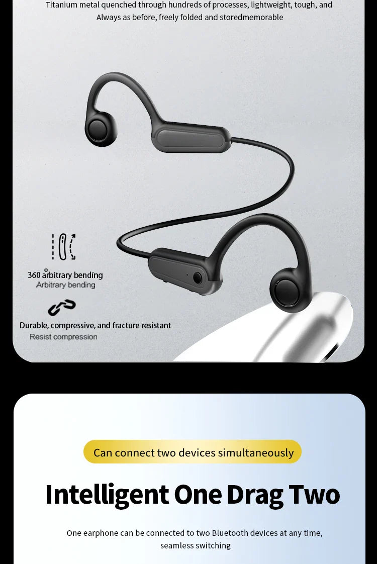 B8 True Bone Conduction Earphones Bluetooth 5.3 Sports Wireless Headphones Ear Hook IPX5 Waterproof Headset for Running Driving