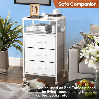 Bedside Table With Charging Station Nightstand With 2 Outlets And 2 USB Ports With 4 Castors