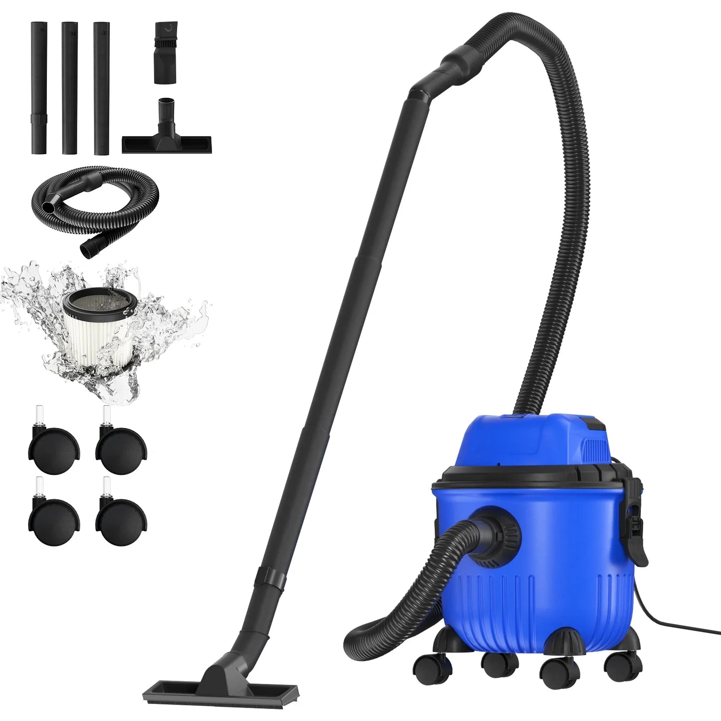 DayPlus Industrial Vacuum Cleaner Hoover Wet and Dry 4800W Powerful Suction Bagless, 16Kpa, 15 Litre Capacity, 4 Caster Wheels