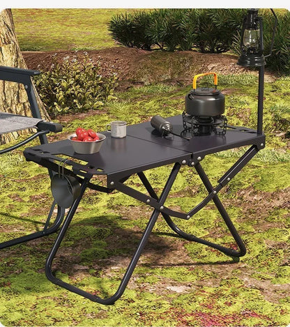 Green Portable Foldable Camping Table, Hollow Edge Hangable Design, Lightweight Durable Table for Picnic Beach Outdoor Travel