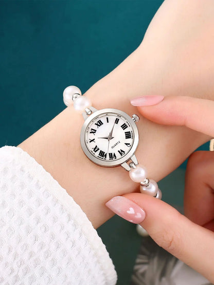 LUCKY FOX New Minimalist Style Pearl Bracelet Women Quartz Watch Fashionable Small Disc Design Light Luxury Jewelry Women Watch